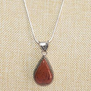 Agate necklace, 925 silver seam agate gemstone vintage pendant necklace